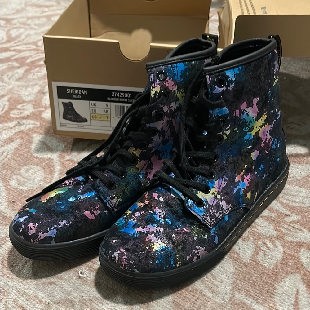 Dr. Martens Rainbow Black Suede Boots, new with tags